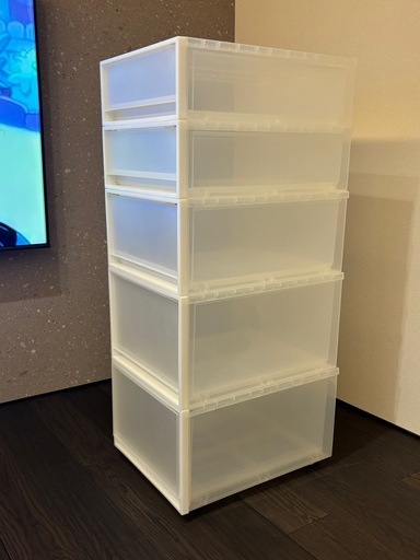 【美品】無印良品 ポリプロピレン　クローゼットケース5段セット（キャスター付き）