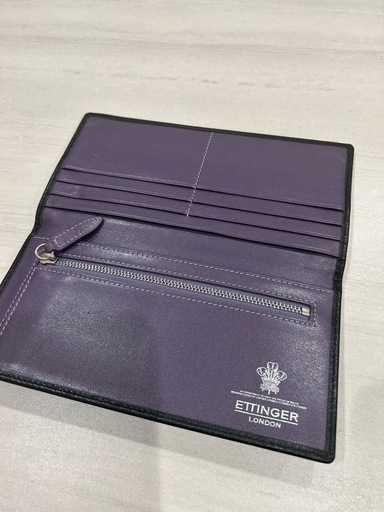 【英国王室御用達】ETTINGER エッティンガー 長財布 ブラック×パープル 本革
