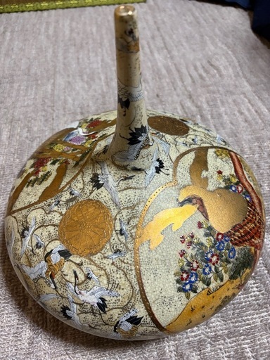 薩摩焼 栄盛窯 瀧山作 金彩 鶴文 香炉 