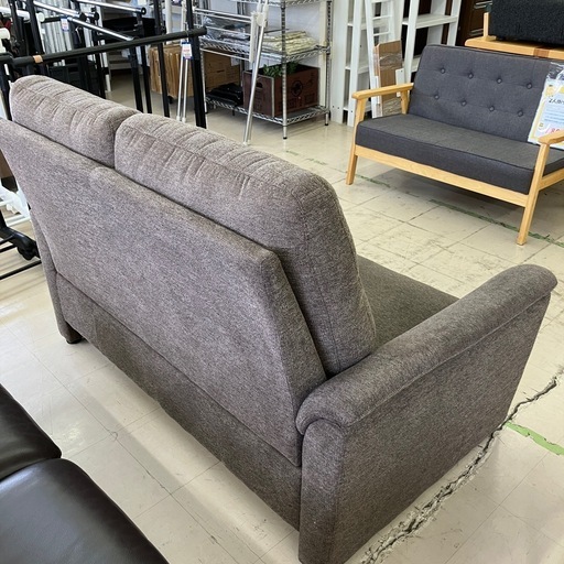 中古美品　ニトリ　ハイバック2人掛けソファ　ファブリック生地　ブラウン　幅1450mm 公田店