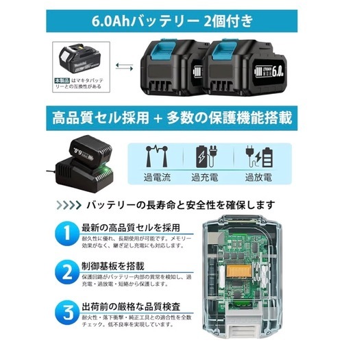 草刈り機 充電式 21v マキタ電池互換 2個6Ahバッテリ急速充電器付