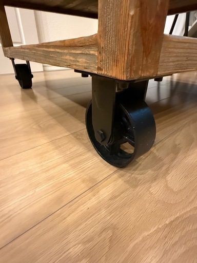 センターテーブル ローテーブル リビングテーブル アイアン 車輪 木製