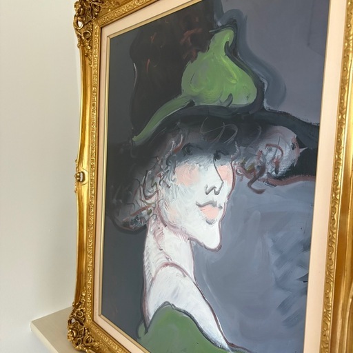 進 徹■花飾りの帽子の女性■油彩■額付絵画 スペインフアン ガルセス黒い帽子の女絵画JUAN GARCES (ねる) 大崎の
