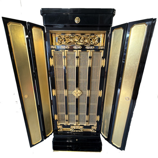 【直接引取：石狩市】現状品 金仏壇 3段構成 京型 鳳凰 蒔絵 彫刻 仏具セット 幅70cm 高170cm 奥72cm 浄土真宗 本願