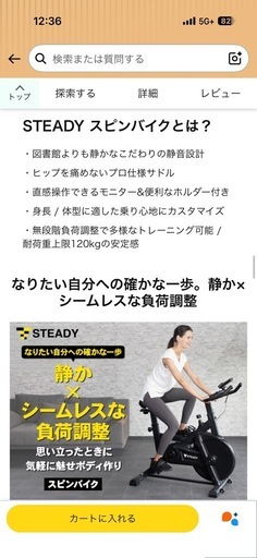 STEADY スピンバイク【独自開発の非接触式airホイール/静音/専用モニター (心拍数/距離/カロリー/スピード) / 水平アジャ