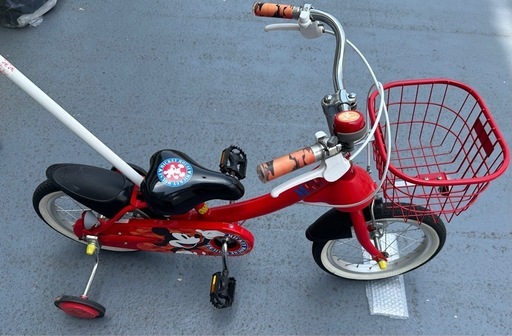 子ども用自転車 補助輪付き かご付き 赤色 14インチ
