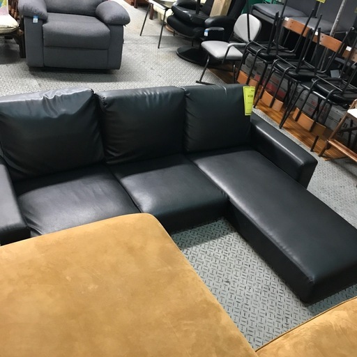 ソファ ジャングルジャングル貝塚店 L字ローソファー 黒 ブラック 皮 