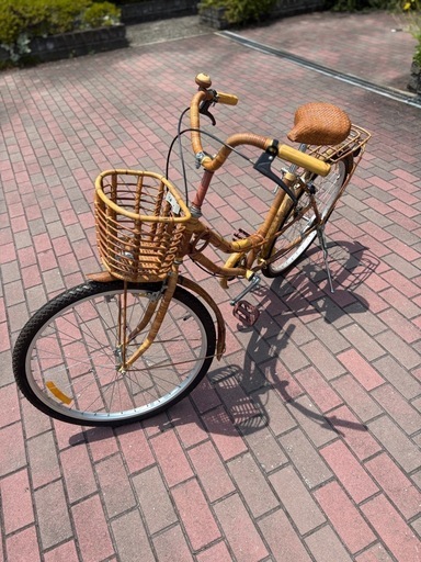 超レア❗️バンブー素材 シティサイクル 竹材バスケット付き(26㌅)配達
