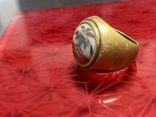 世界に１個　オリジナル　薩摩ボタン　真鍮リング　和柄 陶器風　ゴールドカラー　 アクセサリー ヴィンテージ 指輪