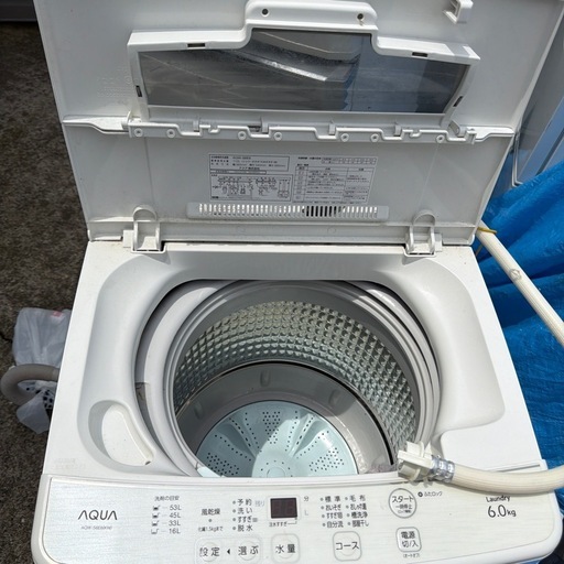 2019年製 洗濯機 6.0kg  AQUA AQW-S6E6 ホース付 中古品 単身 ファミリー 家電