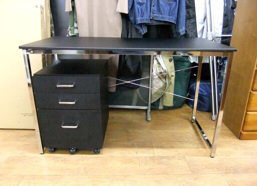 デスク 袖机付きデスクセット 幅120cm ブラック つくえ 学習机 札幌市 厚別区