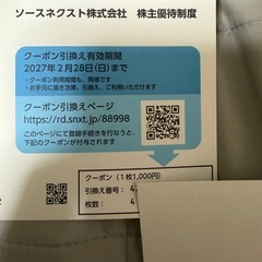 ソースネクスト　1000円×4 　株主優待　2027年2月28日まで　未使用の画像