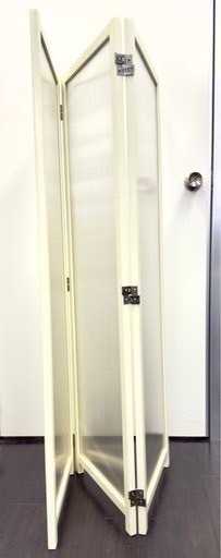 衝立 高さ90cm 3連 和風 アジアン調 木製 折りたたみ式 パーテーション 大59  ★下見歓迎★ ③ 【組立て不要】パーテーション屏風　間仕切り 折りたたみ3連　アイボリー