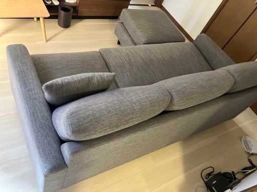 美品　モダンデコ　3人掛けソファー　カウチ　オットマン　チャコールグレー