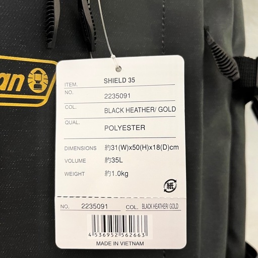 新品✨コールマン シールド35 リュック 2026新色 ブラックゴールド