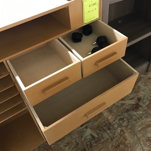 ジャングルジャングル貝塚店　ラック　木　木目　木製　茶色　ブラウン　収納　引き出し　2段　仕切り　インテリア　家具　シンプル　中古　貝