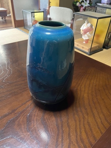 ⁠【美品・刻印あり】信楽焼 花瓶 青窯変 藍色 海碧 花器 陶器 壺⁠