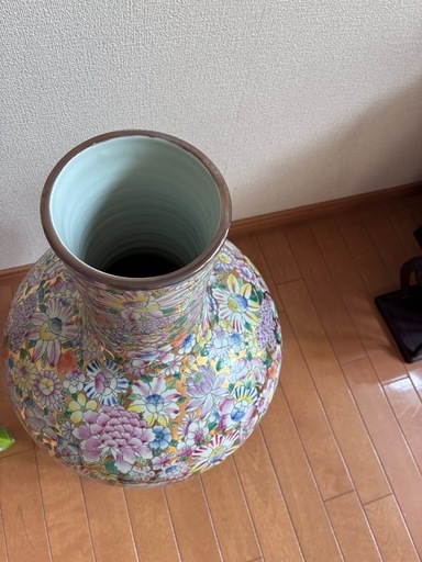【6/21or24 引渡】大型陶器花瓶 台座付き 高さ約70cm 百花絵 金彩 豪華絢爛 
