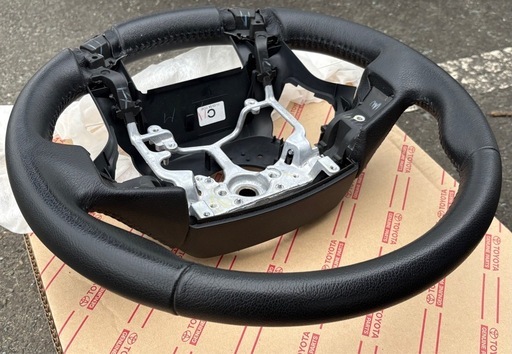 美品 150プラド 前期 中期 革巻き ブラック系 レザーステアリング ランドクルーザー 純正 ハンドル 中古 TOYOTA
