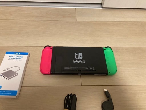 中古　Nintendo Switch本体+超小型TV出力ユニット付き　動作確認○/アナログスティック交換整備済み