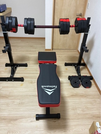 ジム】【筋トレ】Taimonik トレーニングベンチ バーベルセット