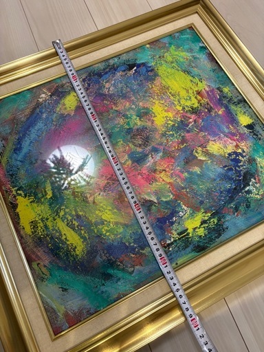 美品　油彩画　抽象画　アート　アクリル　絵画　ゴールド額縁　高級感　ゴールドフレーム
