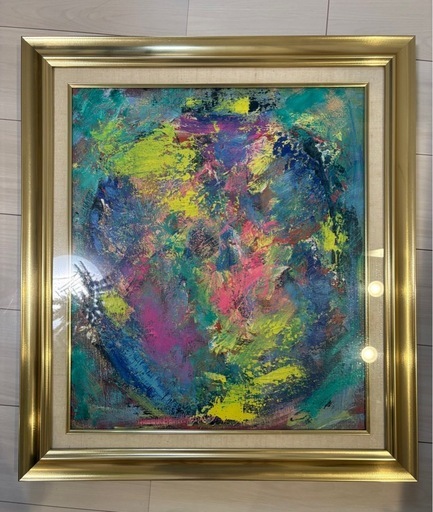 美品　油彩画　抽象画　アート　アクリル　絵画　ゴールド額縁　高級感　ゴールドフレーム
