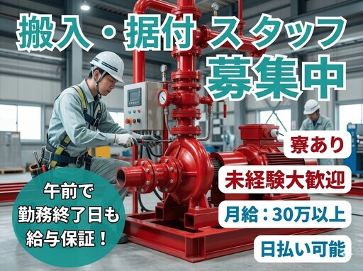 🔹未経験歓迎🔹 月給30万～ / 搬入・据付スタッフ / 寮に入りガッツリ