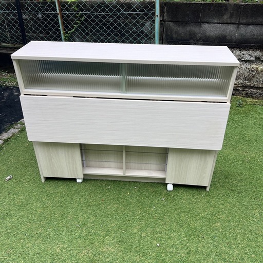 20220812170637_7.jpg キッチンカウンターテーブル　幅120cm　大容量 収納棚 ラック 扉付きバタフライキッチン バーカウンター
