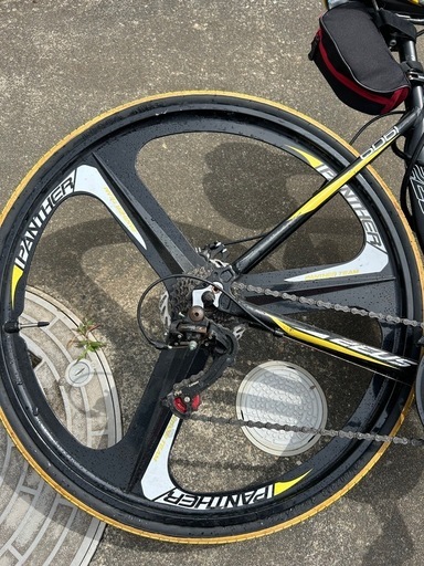 3バトンホイールロードバイク‼️ブラックイエロー サドルバックスマホバック付き サイズ160から185 cm