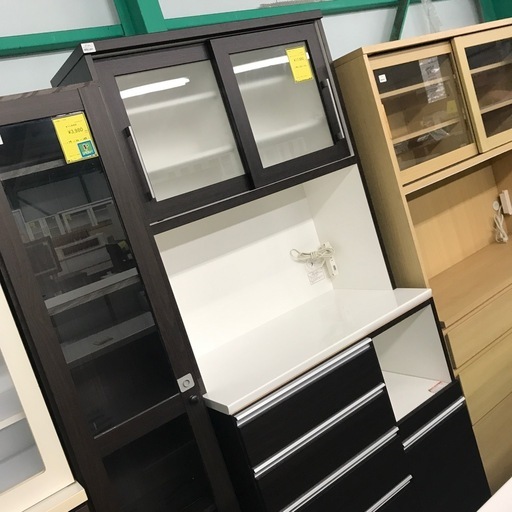 ジャングルジャングル貝塚店　ニトリ　レンジボード　レジューム　茶色　ブラウン　木　木目　2枚扉　スライドドア　引き出し　4段　スライド