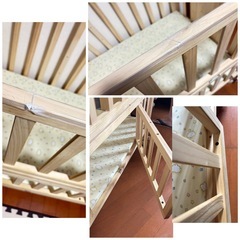 木製ベビーベッド（サイズ：120×70×98cm）― ベビーサークル兼用、頑丈・耐久性抜群、組立簡単、キャスター付き、高さ調節可能、多機能、転落防止の画像