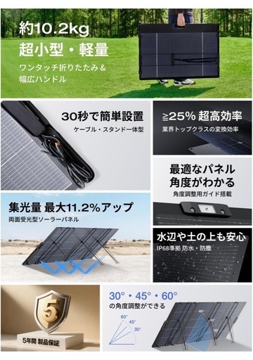 新品未開封【最安値】EcoFlow 400W 軽量両面ソーラーパネル ソーラーチャージャー N型 単結晶シリコン 25%高変換効率 高