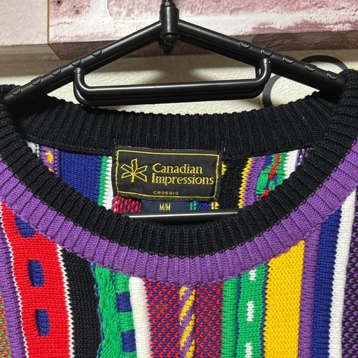 ☺️90･カナダ購入･Canadian impressions･ド派手立体編みニット☺️