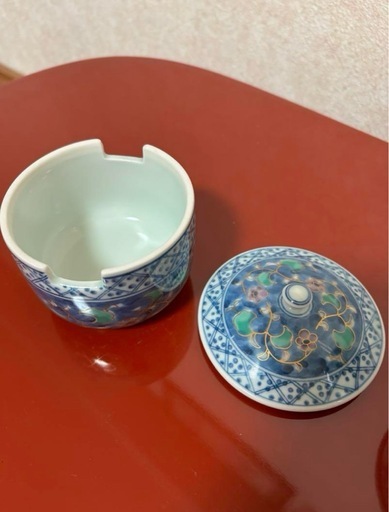 有田焼 其泉窯 染錦 濃唐花文 建水・茶こしセット