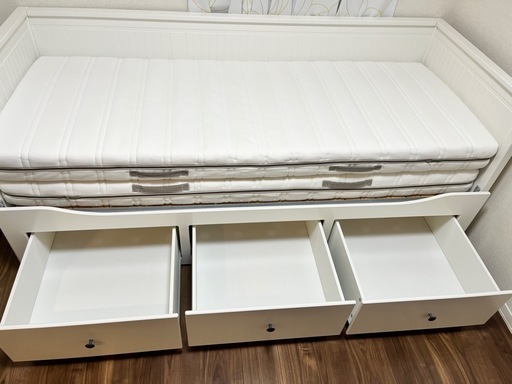 (取引相手決定済み)[IKEA/イケア/通販]HEMNES ヘムネス デイベッド 引き出し3/マットレス2付き, ホワイト/オーフィエ