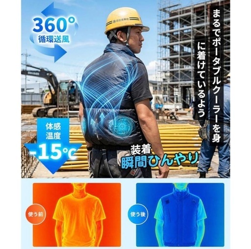 【新品未使用】空調作業服 冷却服 ファンバッテリーセット 30000mAh 大容量 XL