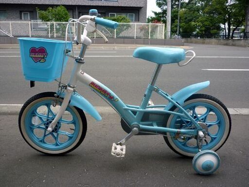 ☆自転車 ジュニアサイクル 14インチ 補助輪付き 子ども用 ライトブルー×ホワイト キッズサイクル ベル付き カゴ付き 札幌市 豊平