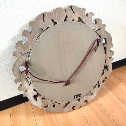 壁掛けミラー　アンティーク　アラベスク　木製　ハンドクラフト　「HOBBY 7」　昭和レトロ　　重量あり