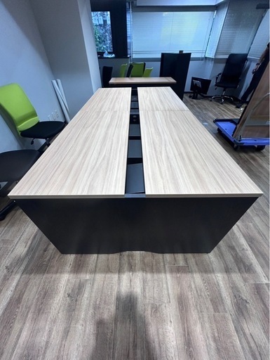 大型 木製オフィスデスク ミーティングテーブル 240×120cm 4人～8人用 ナチュラル×ブラック