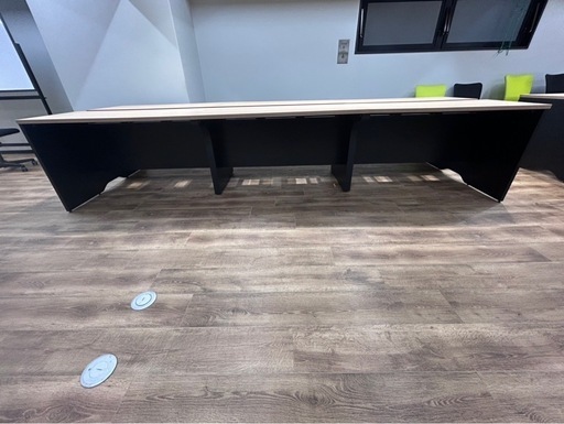 大型 木製オフィスデスク ミーティングテーブル 360×120cm 6〜12人用 ナチュラル×ブラック