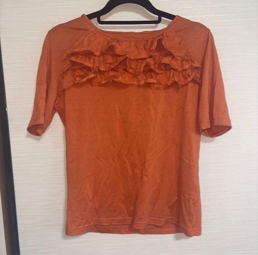 フリル半袖オレンジ絹30% M (hika) 浅香山のTシャツ《レディース》の 