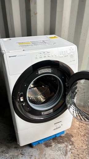 ??①①2023年　完全分解洗浄SHARP　シャープ　ES-S7H-WR→右開き?? ドラム式洗濯機乾燥　コンパクト　マンション　サイ