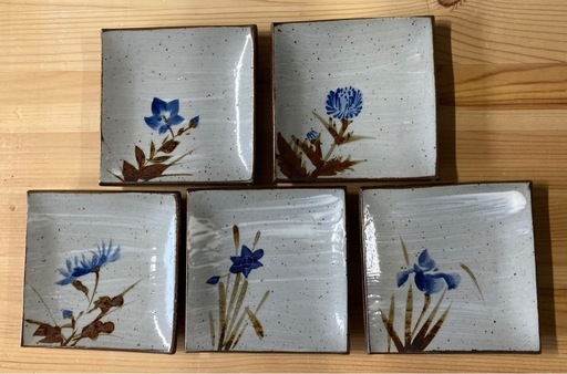 和食器角皿小皿5客セット （青い花柄・銘々皿） (山ちゃん) 長田の食器