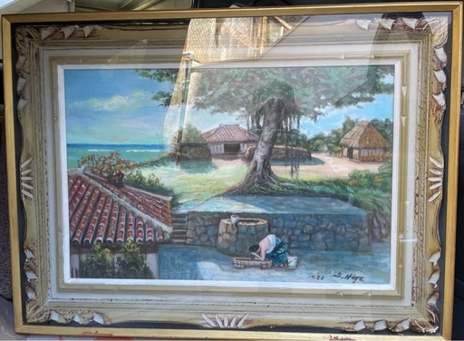 大型 油絵 額付き 沖縄風景画 インテリア