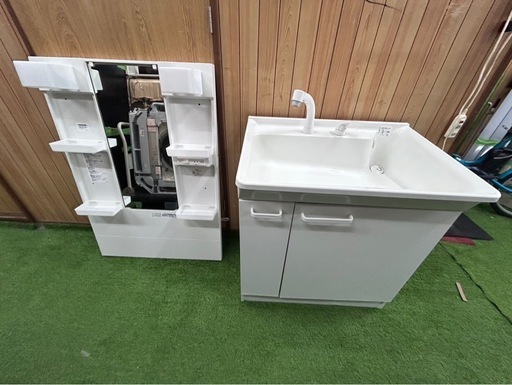 TOTO 洗面化粧台 三面鏡ミラーキャビネット＋洗面台セット 幅75cm 