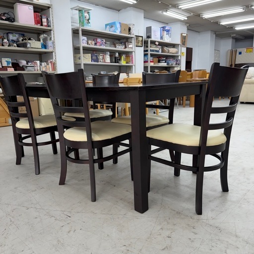 【お買い得‼️】関家具 165cm幅5人掛けダイニングテーブルセット 木製ダークブラウン♪