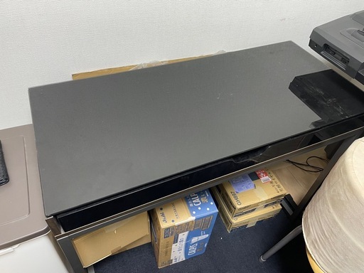 ニトリ スリムデスク ケンペス100 DBR/BK 強化ガラス天板