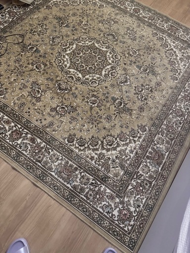 【美品】高級感溢れるペルシャ絨毯風ベージュ模様絨毯