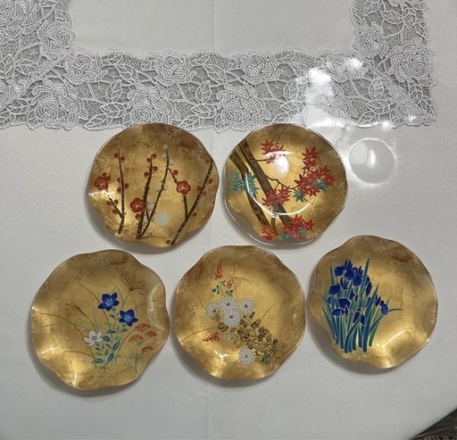 四季草花文 銘々皿 5枚セット 和食器 菓子皿 お正月 祝事